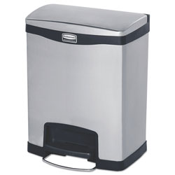 Rubbermaid Slim Jim Stainless Steel Step-On Container, Front Step Style, 8 gal, Black (RCP1901985)