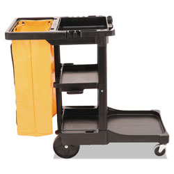 Rubbermaid Multi-Shelf Cleaning Cart, Three-Shelf, 20w x 45d x 38.25h, Black (RCP617388BK)