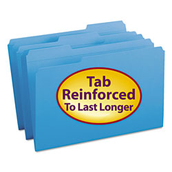 Smead Reinforced Top Tab Colored File Folders, 1/3-Cut Tabs, Legal Size, Blue, 100/Box (SMD17034)
