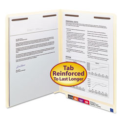 Smead Manila End Tab 2-Fastener Folders with Reinforced Tabs, 0.75" Expansion, Straight Tab, Letter Size, 11 pt. Manila, 50/Box (SMD34115)