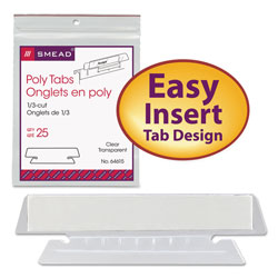 Smead Poly Index Tabs and Inserts For Hanging File Folders, 1/3-Cut Tabs, White/Clear, 3.5" Wide, 25/Pack (SMD64615)