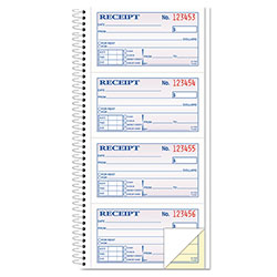 TOPS Money/Rent Receipt Spiral Book, Two-Part Carbonless, 2.75 x 4.75, 4/Page, 200 Forms (TOP4161)