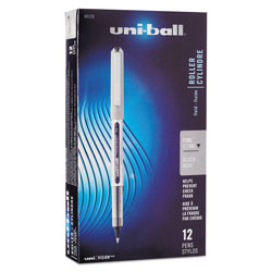 Uni-Ball VISION Stick Roller Ball Pen, Fine 0.7mm, Black Ink, Black/Gray Barrel, Dozen (UBC60126)