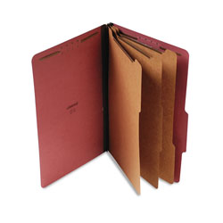 Universal Eight-Section Pressboard Classification Folders, 3 Dividers, Legal Size, Red, 10/Box (UNV10295)
