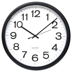 Universal Round Wall Clock, 13.5" Overall Diameter, Black Case, 1 AA (sold separately)