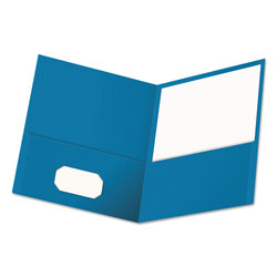 Universal Two-Pocket Portfolio, Embossed Leather Grain Paper, Light Blue, 25/Box