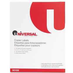 Universal Copier Mailing Labels, Copiers, 8.5 x 11, White, 100/Box (UNV90108)