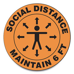 Accuform® Slip-Gard Social Distance Floor Signs, 12 in Circle,  inSocial Distance Maintain 6 Ft in, Human/Arrows, Orange, 25/Pack