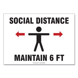 Accuform® Social Distance Signs, Wall, 14 x 10,  inSocial Distance Maintain 6 ft in, Human, White, 10/Pack