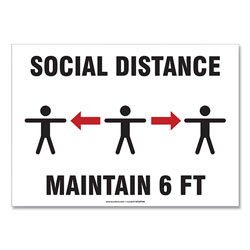 Accuform® Social Distance Signs, Wall, 10 x 7,  inSocial Distance Maintain 6 ft in, 3 Humans/Arrows, White, 10/Pack