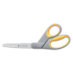Westcott® Titanium Bonded Scissors, 8 in Long, 3.5 in Cut Length, Gray/Yellow Offset Handle