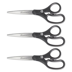 Westcott® KleenEarth Basic Plastic Handle Scissors, 8 in Long, 3.25 in Cut Length, Black Straight Handles, 3/Pack