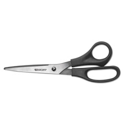 Westcott® All Purpose Stainless Steel Scissors, 8 in Long, 3.5 in Cut Length, Black Straight Handle