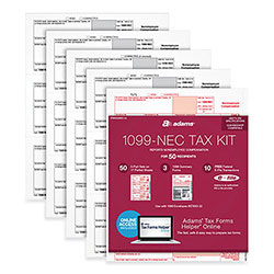 Adams Business Forms 1099-NEC + 1096 Tax Form Bundle, Inkjet/Laser, Five-Part Carbonless, 8.5 x 3.67, 3 Forms/Sheet, 24 Forms Total
