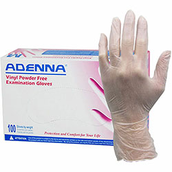 Adenna, Inc. Vinyl Powder Free Exam Gloves, Medium Size, 100/Box, 4 mil Thickness, 9.40 in Glove Length