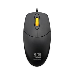 Adesso iMouse W3 Waterproof Antimicrobial Mouse with Magnetic Scroll Wheel, USB 2.0, Left/Right Hand Use, Black