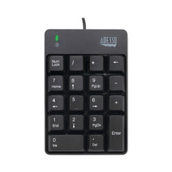 Adesso Spill-Resistant 18-Key Numeric Keypad, Black