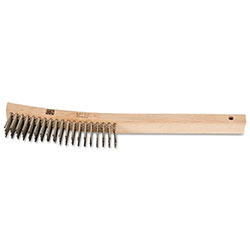 Advance Brush Curved Handle Scratch Brushes, 13 3/4 in, 4 X 19 Rows, SS Wire, Wood Handle
