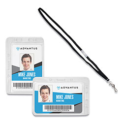 Advantus Antimicrobial ID and Security Badge and Lanyard Combo Pack, Horizontal, 4.13 x 2.88, Clear, 20 Badge Holders, 20 Lanyards/PK