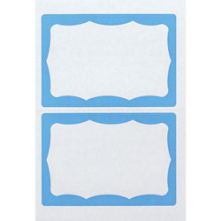 Advantus Badge Stickers, Self-adhesive, 3-3/4 in x 2-5/8 in, 100/Box, White/Blue