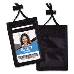 Advantus ID Badge Holder w/Convention Neck Pouch, Vertical, 2 3/4 x 3 1/2, Black, 12/Pack