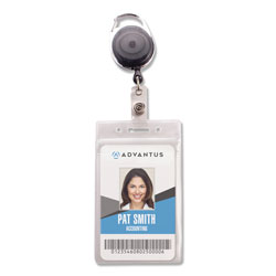 Advantus Resealable ID Badge Holder, Cord Reel, Vertical, 3.68 x 5, Clear, 10/Pack