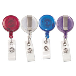 Advantus Translucent Retractable ID Card Reel, 34 in Extension, Assorted Colors, 4/Pack