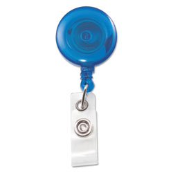 Advantus Translucent Retractable ID Card Reel, 34 in Extension, Blue, 12/Pack
