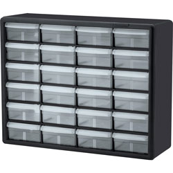 Akro-Mills Plastic Storage Cabines,24-Drawer, 6-3/8 inx20 inx16 in, BK/CL