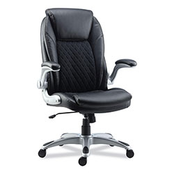 Alera Alera Leithen Bonded Leather Midback Chair, Supports Up to 275 lb, Black Seat/Back, Silver Base