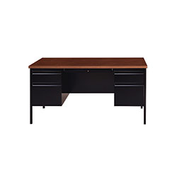 Alera Double Pedestal Steel Desk, 60 in x 30 in x 29.5 in, Mocha/Black, Black Legs