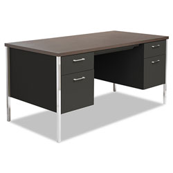 Alera Double Pedestal Steel Desk, Metal Desk, 60w x 30d x 29.5h, Mocha/Black