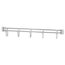Alera Hook Bars For Wire Shelving, Five Hooks, 24 in Deep, Silver, 2 Bars/Pack
