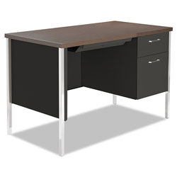 Alera Single Pedestal Steel Desk, Metal Desk, 45.25w x 24d x 29.5h, Mocha/Black
