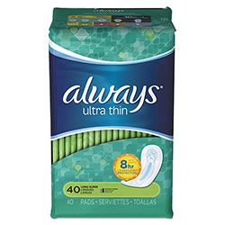 Always® Ultra Thin Pads, Super Long 10 Hour, 40/Pack, 6 Packs/Carton