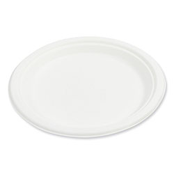 Amercare Bagasse PFAS-Free Dinnerware, Plate, 9 in, White, 500/Carton
