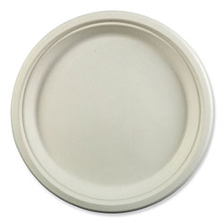 Amercare Bagasse PFAS-Free Dinnerware, Plate, 10.27 in dia, White, 500/Carton