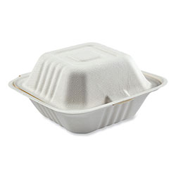 Amercare Bagasse PFAS-Free Food Containers. 1-Compartment, 6 x 6 x 3.19, White, Bamboo/Sugarcane, 500/Carton