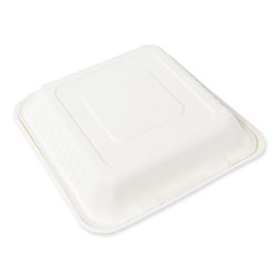 Amercare Bagasse PFAS-Free Food Containers, 1-Compartment, 9 x 9 x 3.19, White, Bamboo/Sugarcane, 200/Carton