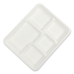 Amercare Bagasse PFAS-Free Food Tray, 5-Compartment, 8.26 x 10.23 x 0.94, White, Bamboo/Sugarcane, 500/Carton