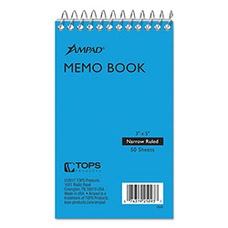 Ampad Memo Pads, Narrow Rule, Randomly Assorted Cover Colors, 50 White 3 x 5 Sheets (AMP25093)