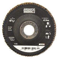 Anchor Abrasive High Density Flap Disc, 4-1/2 in Dia, 40 Grit, 7/8 in Arbor, 12,000 rpm