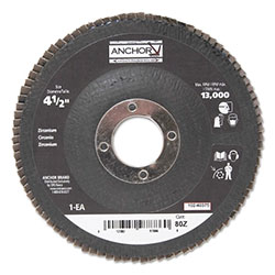 Anchor Abrasive High Density Flap Discs, 4-1/2 in Dia, 80 Grit, 7/8 in Arbor, 12,000 rpm