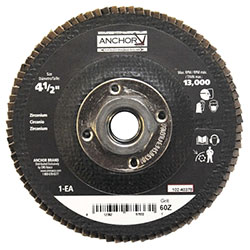 Anchor Abrasive High Density Flap Discs, 4-1/2 in Dia, 60 Grit, 5/8 in - 11 Arbor, 12,000 rpm