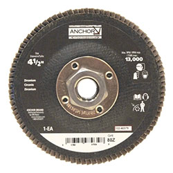 Anchor Abrasive High Density Flap Discs, 4 1/2 in Dia, 80 Grit, 5/8-11 Arbor, Type 27