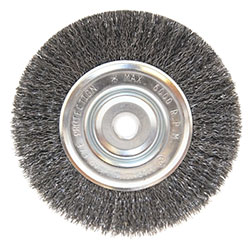 Anchor Light Duty Crimped Wheel Brushes, 6 D x 1/2 W, 0.014 Carbon Steel, 5/8 in - 1/2 in