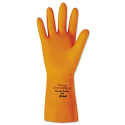 Ansell Heavyweight Latex Gloves, Diamond Grip, Size 8, Flocked Lining, Orange