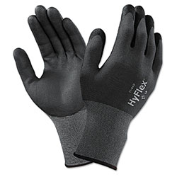 Ansell HyFlex® 11-844 Nitrile Foam Palm Coated Gloves, Size 8, Black/Black and Gray