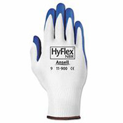 Ansell HyFlex NBR Gloves, 10, White/Blue
