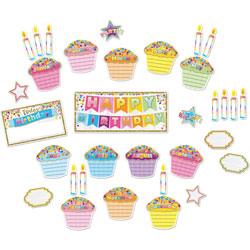 Ashley Birthday Cupcake Bulletin Board Set - Skill Learning: Birthday - 36 Pieces - 1 Each
